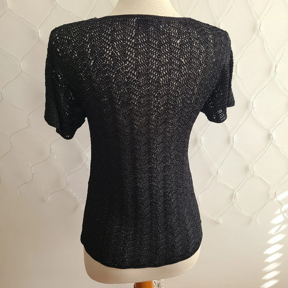 Vintage Conrad C Open Knit Tee Pullover / Black Knit / Tagged Medium - Picture 4 of 7